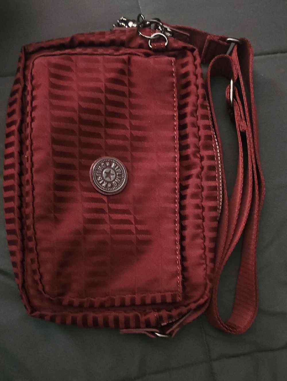 Kipling Deep Burgundy Quilted Crossbody with Metal Logo Button